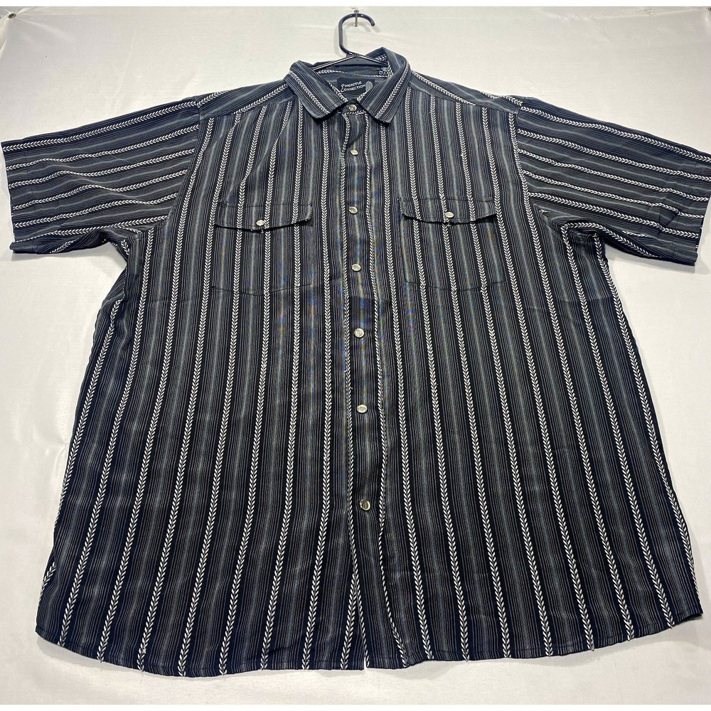 Pineapple Connection Mens XL Pearl Snap Western Stripe Shirt Black Short Sleeve